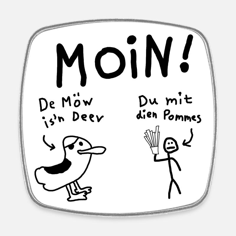 Moin Möwe Pommesdieb Lustig - Viereckiger Kühlschrankmagnet - Weiß