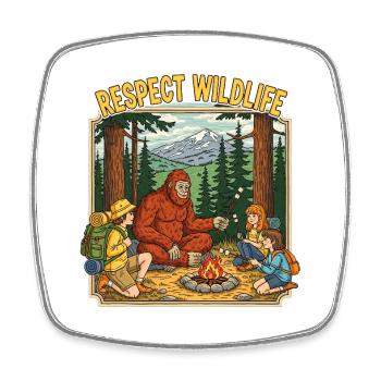 Respektieren Sie Wildtiere, Lagerfeuer-Bigfoot - Viereckiger Kühlschrankmagnet - Weiß - Vorne