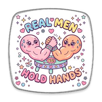 Arm Wrestling – Real Men Holding Hands - Square fridge magnet - white - Front