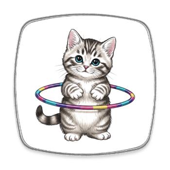 Chatton Mignon  Design Kawaii Sport Fun - Magnet carré - blanc - Devant