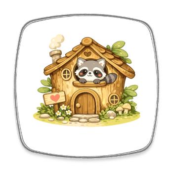Cuddly Waldhaus Raccoon - Square fridge magnet - white - Front