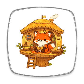 Renard lecteur dans la cabane dans l’arbre - Magnet carré - blanc - Devant