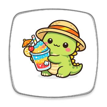 Summer dinosaur with cocktail - Square fridge magnet - white - Front