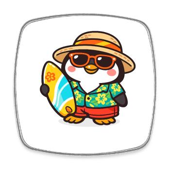 Hawaiianischer Pinguin Surf - Viereckiger Kühlschrankmagnet - Weiß - Vorne