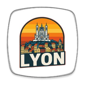 Lyon France Retro Sunset Skyline Vintage Art - Square fridge magnet - white - Front