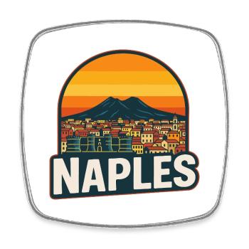 Naples, Italie, Retro Sunset Skyline du Vésuve - Magnet carré - blanc - Devant