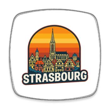 Strasbourg Retro Sunset Vintage Skyline Design - Square fridge magnet - white - Front