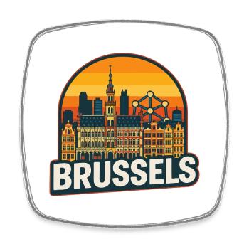 Brussels Belgium Retro Sunset Skyline Design - Square fridge magnet - white - Front