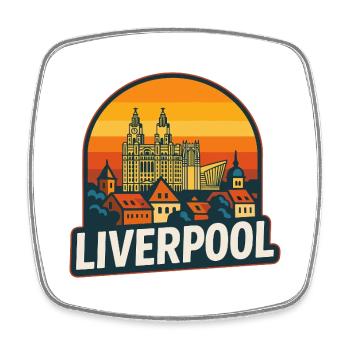 Liverpool Skyline Retro Sunset Vintage Design - Square fridge magnet - white - Front