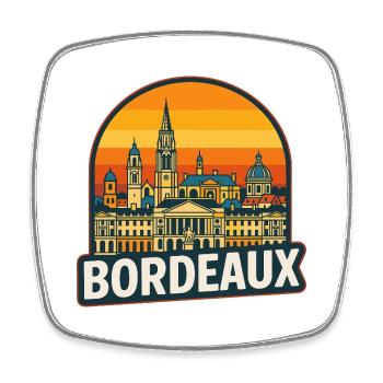 Bordeaux France Retro Sunset Skyline Design - Square fridge magnet - white - Front