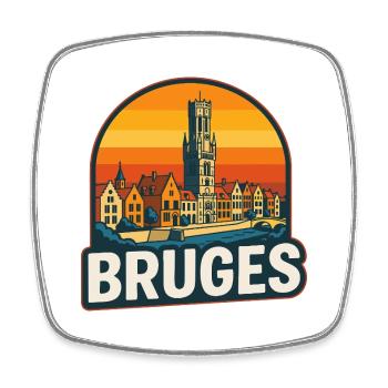 Brügge Belgien Retro Sonnenuntergang Skyline Vintage - Viereckiger Kühlschrankmagnet - Weiß - Vorne