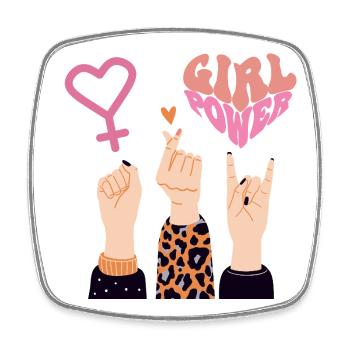 GIRL POWER, SŒURS, AMOUR & ROCK ON ! 💪❤️♀️ - Magnet carré - blanc - Devant