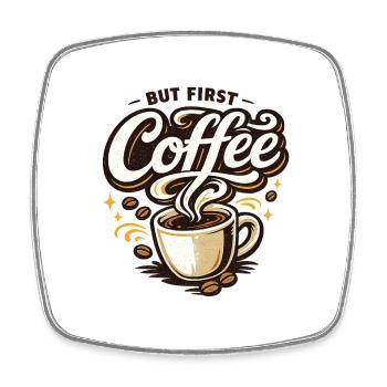 Kaffee Zuerst Illustration - Kaffeeliebhaber - Viereckiger Kühlschrankmagnet - Weiß - Vorne
