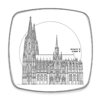 Köln Dom – Line Art Koordinaten - Viereckiger Kühlschrankmagnet - Weiß - Vorne