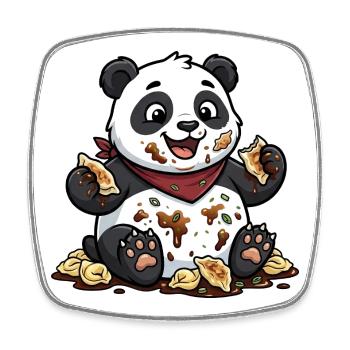 Cute Panda with Tortellini Chaos - Square fridge magnet - white - Front