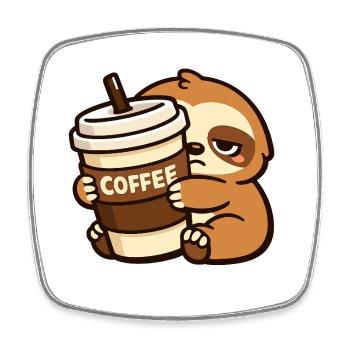Kaffee-liebendes Faultier - Viereckiger Kühlschrankmagnet - Weiß - Vorne