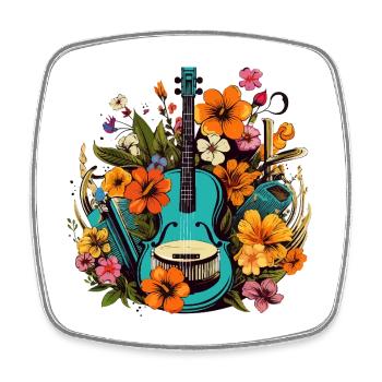 Floral Guitar in Tropical Style - Square fridge magnet - white - Front