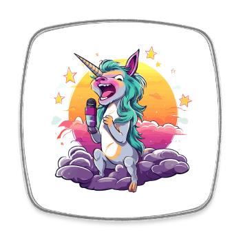 Licorne au coucher de soleil avec micro - Magnet carré - blanc - Devant
