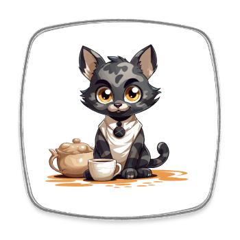 Kaffeezeit Katze mit Teekanne - Viereckiger Kühlschrankmagnet - Weiß - Vorne