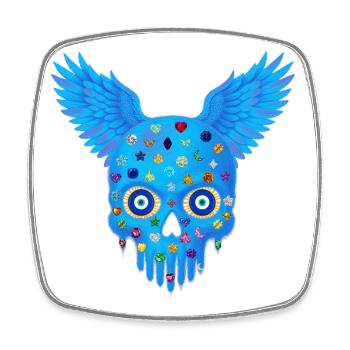 Skull with gems and wings t-shirt design. - Square fridge magnet - white - Front