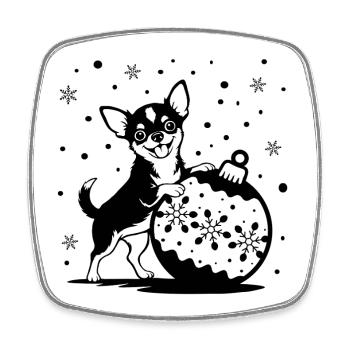 Cheerful Chihuahua with Christmas Bauble - Square fridge magnet - white - Front