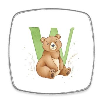 Bär mit Buchstabe W - Viereckiger Kühlschrankmagnet - Weiß - Vorne