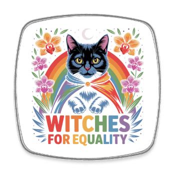 Witches for Equality Cat Rainbow - Square fridge magnet - white - Front