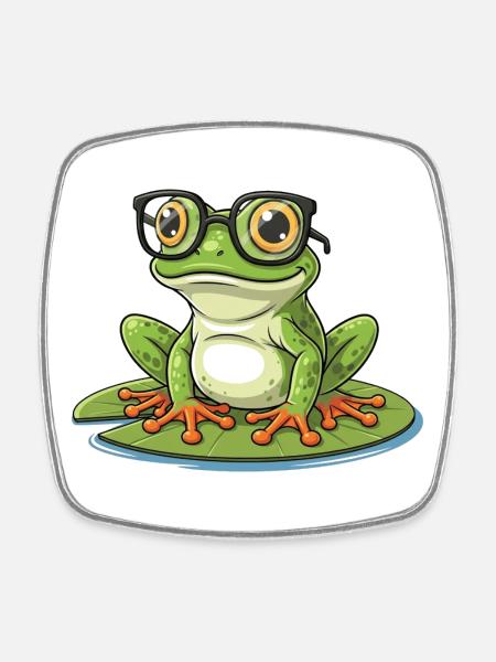 Smart Frog – lustiges Design mit Lunett - Viereckiger Kühlschrankmagnet - Weiß