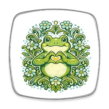 Cœur de grenouille verte dans un mandala floral - Magnet carré - blanc - Devant
