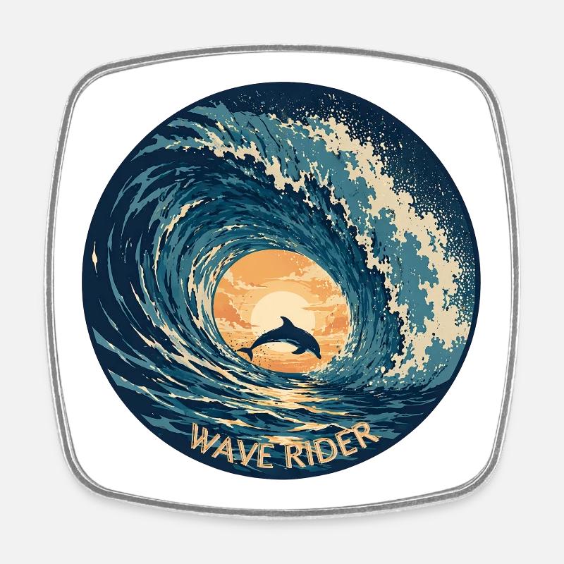 Dolphin Ocean Sea WAVE RIDER - Square fridge magnet - white