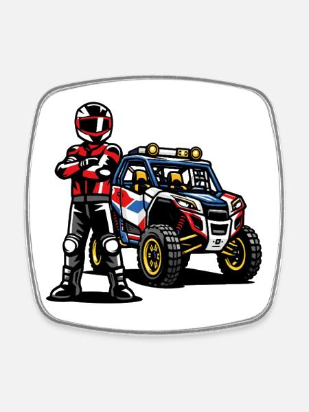 SSV Rally Offroad Racing Driver - Square fridge magnet - white