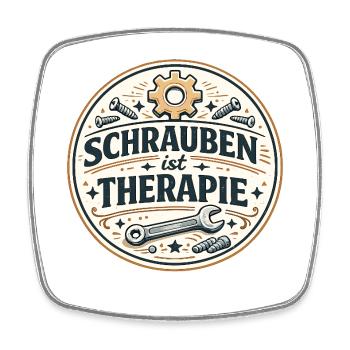 Schrauben ist Therapie - Viereckiger Kühlschrankmagnet - Weiß - Vorne