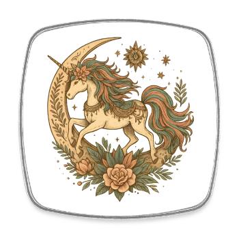 Mondlicht Einhorn mit Blütenkranz - Viereckiger Kühlschrankmagnet - Weiß - Vorne