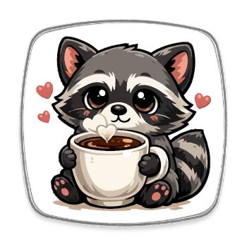 Kuschelraccoon Kaffee Herzchen - Magnet carré - blanc - Devant