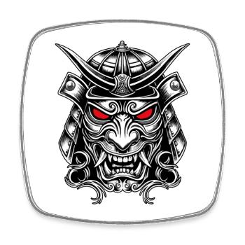 Samurai Kabuto Totem Japanische Rote Augenmaske - Viereckiger Kühlschrankmagnet - Weiß - Vorne