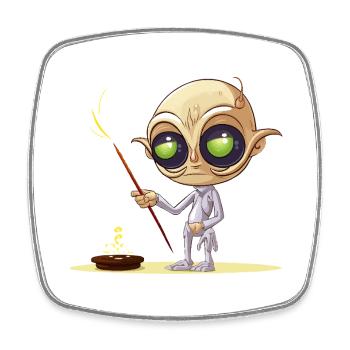 Alien Painter with Gold Dust - Square fridge magnet - white - Front