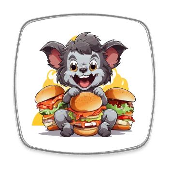 Chewing koala with burgers - Square fridge magnet - white - Front