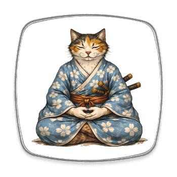 Zen-Samurai-Katzen-Meditationskimono - Viereckiger Kühlschrankmagnet - Weiß - Vorne