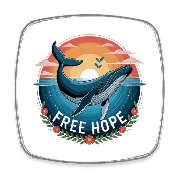 FREE HOPE :: Hope/ Timmy the Whale in the Baltic Sea - Square fridge magnet - white - Front