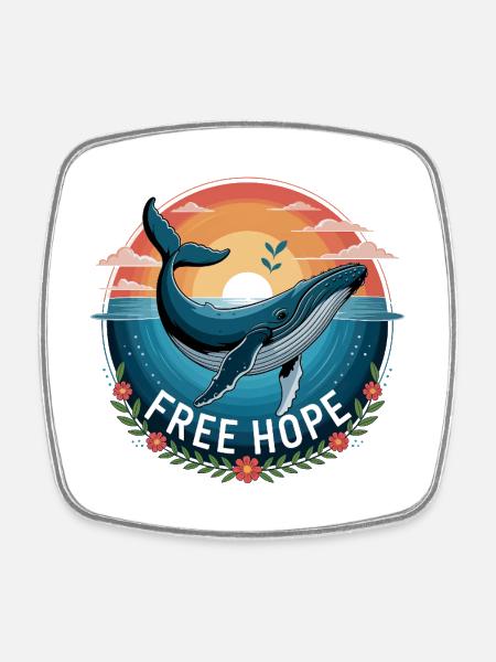 FREE HOPE :: Hope/ Timmy the Whale in the Baltic Sea - Square fridge magnet - white