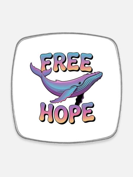 FREE HOPE :: Hope/ Timmy the Whale in the Baltic Sea - Square fridge magnet - white
