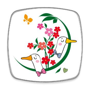 Geese with flowers - Square fridge magnet - white - Front