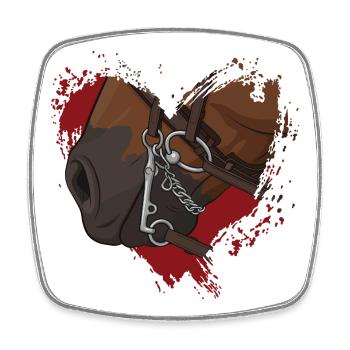 The mouth of a horse with a bit, and a heart - Square fridge magnet - white - Front