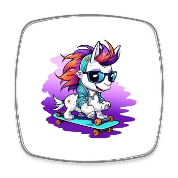Skate unicorn with sunglasses - Square fridge magnet - white - Front