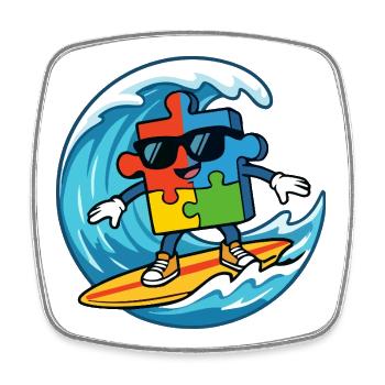 Cool Surfing Puzzle Piece Mascot Summer Beach Art - Square fridge magnet - white - Front
