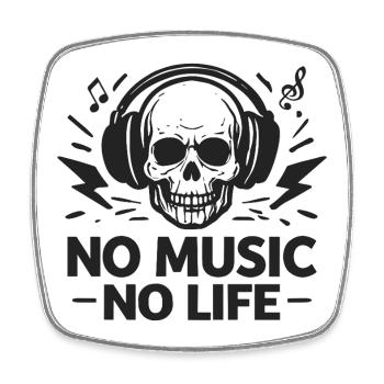 No Music No Life Skull Headphones Music - Square fridge magnet - white - Front