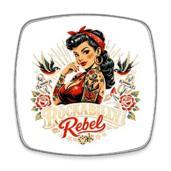 Rockabilly Rebel: Pin-Up mit Old School Tattoo - Viereckiger Kühlschrankmagnet - Weiß - Vorne