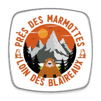 Marmotte Montagne Circulaire - Magnet carré - blanc - Devant