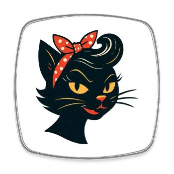 Schwarze Katze im 50er Jahre Retro Stil - Viereckiger Kühlschrankmagnet - Weiß - Vorne