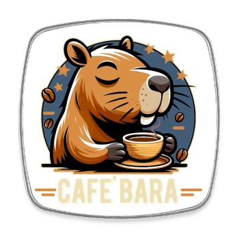 Café Bara Funny Capybara Cartoon - Square fridge magnet - white - Front